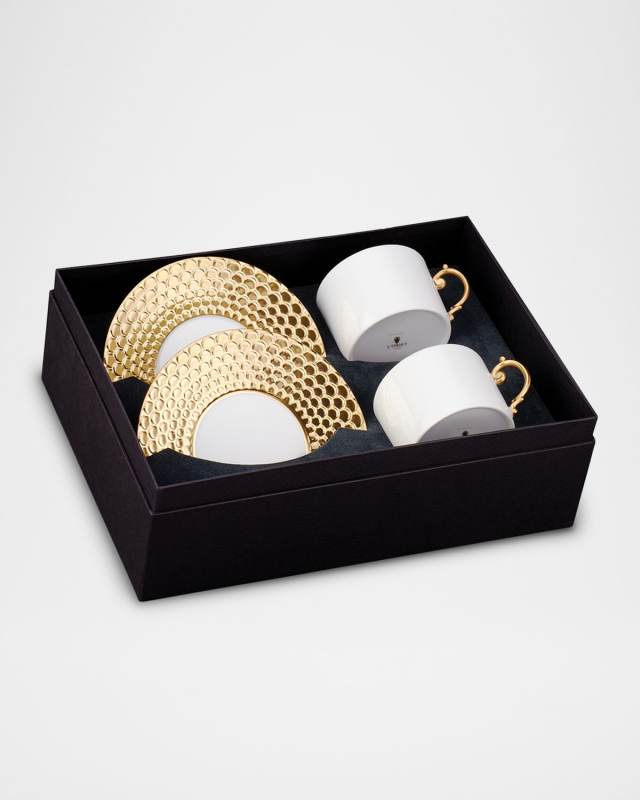 Aegean 24K Gold Tea Cups & Saucers, Set of 2
